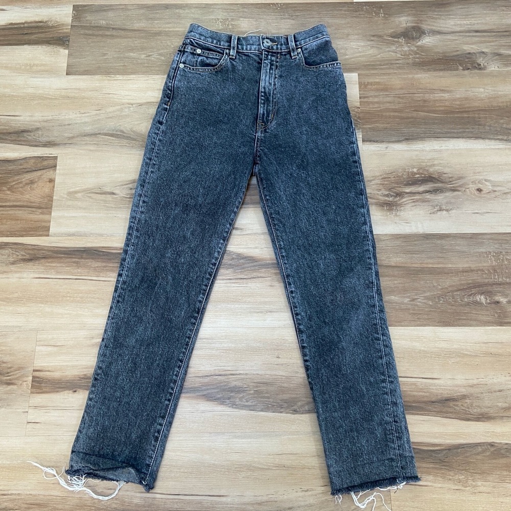 SLVRLAKE Premium Denim Jeans Black Acid Wash High Rise Raw Hem Size 24